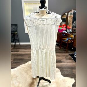 Boden White Linen Floral Embroidered Lace Sleeveless Dress Size 8 Breezy